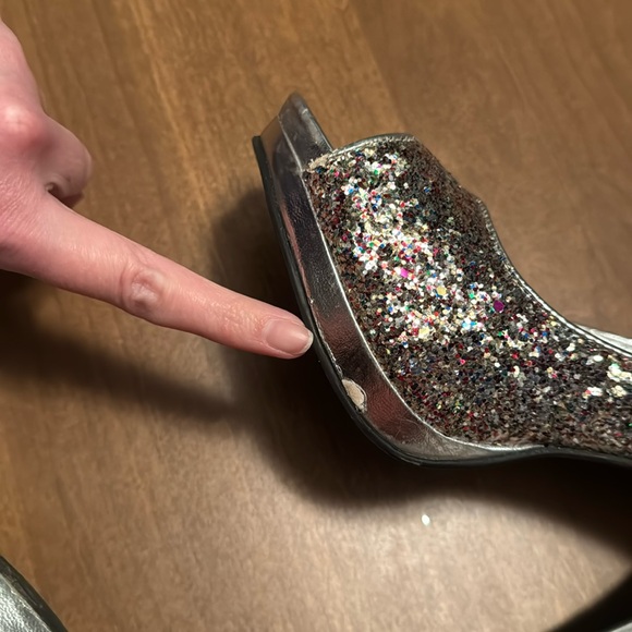 UPDATED Host Pick Silver Multicolor Rainbow Glitter peeptoe platform heel pumps - Picture 13 of 15